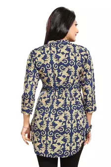 Navy-blue printed crepe short-kurtis