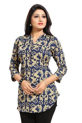 Navy-blue printed crepe short-kurtis 3