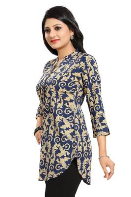 Navy-blue printed crepe short-kurtis 4