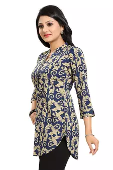 Navy-blue printed crepe short-kurtis