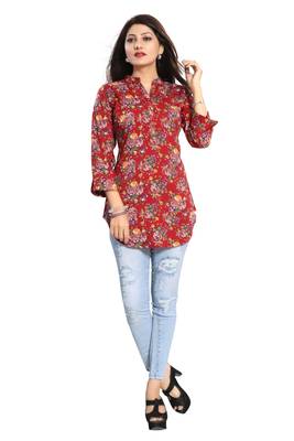 Red printed crepe short-kurtis 1