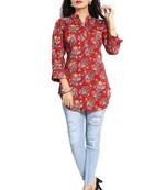 Red printed crepe short-kurtis