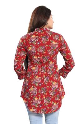 Red printed crepe short-kurtis 2