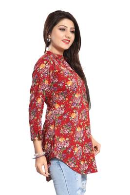 Red printed crepe short-kurtis 3