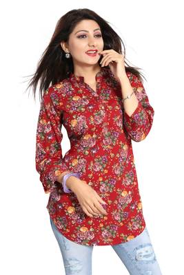 Red printed crepe short-kurtis 4