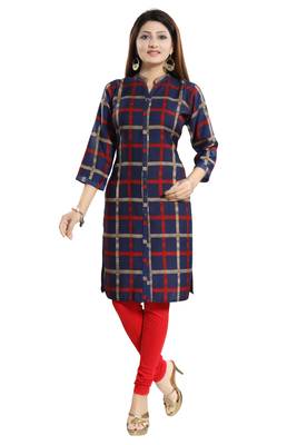 Blue printed crepe long-kurtis 1