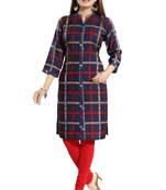 Blue printed crepe long-kurtis