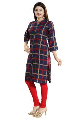 Blue printed crepe long-kurtis 4