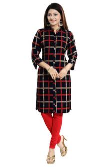 Black printed crepe long-kurtis