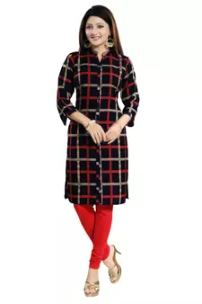 Black printed crepe long-kurtis