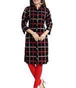 Black printed crepe long-kurtis