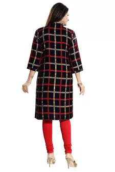 Black printed crepe long-kurtis