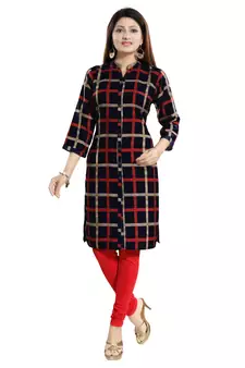 Black printed crepe long-kurtis