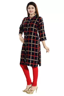Black printed crepe long-kurtis