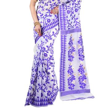 Purple hand woven khadi saree with blouse 4