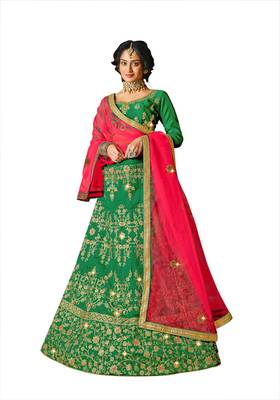 Green embroidered Art Silk semi stitched lehenga 1