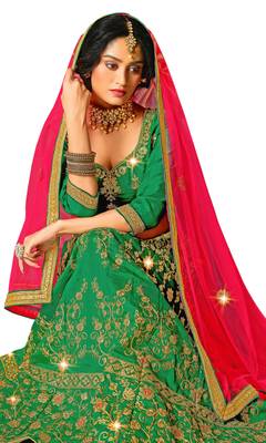 Green embroidered Art Silk semi stitched lehenga 2