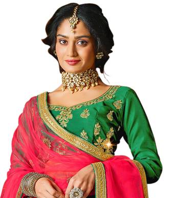Green embroidered Art Silk semi stitched lehenga 3