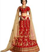 Red embroidered Art Silk semi stitched lehenga