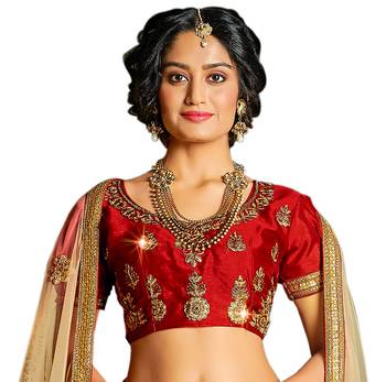 Red embroidered Art Silk semi stitched lehenga 3