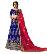 Blue embroidered silk semi stitched lehenga