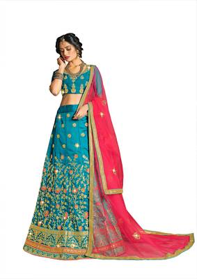 Sky-blue embroidered Art Silk semi stitched lehenga 1