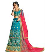 Sky-blue embroidered Art Silk semi stitched lehenga
