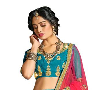 Sky-blue embroidered Art Silk semi stitched lehenga 3