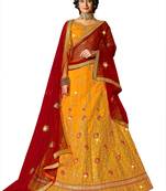 Yellow embroidered Art Silk semi stitched lehenga