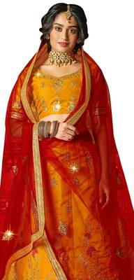 Yellow embroidered Art Silk semi stitched lehenga 2