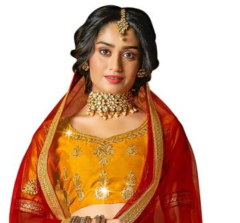 Yellow embroidered Art Silk semi stitched lehenga 3