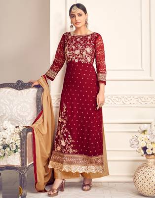 Maroon resham embroidery viscose salwar 1