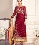 Maroon resham embroidery viscose salwar
