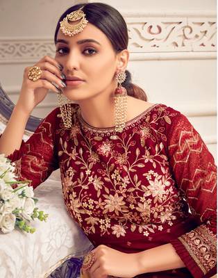 Maroon resham embroidery viscose salwar 3