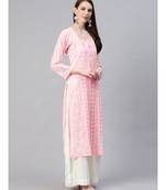 Ada Hand Embroidered Pink Georgette Chikan Kurta-Slip With Gotapatti Work - A411112