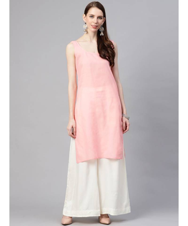 Ada Hand Embroidered Pink Georgette Chikan Kurta-Slip With Gotapatti Work - A411112