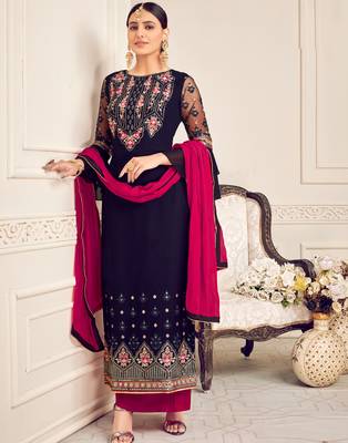 Navy blue resham embroidery viscose salwar 1