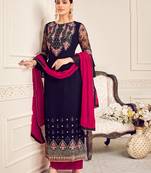 Navy blue resham embroidery viscose salwar