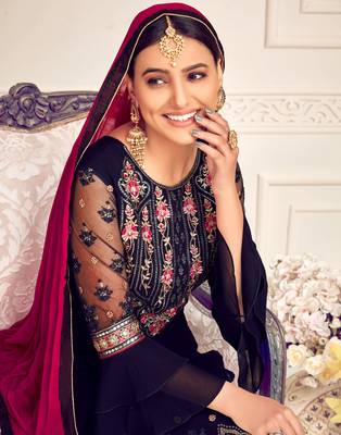 Navy blue resham embroidery viscose salwar 2