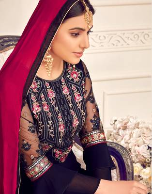 Navy blue resham embroidery viscose salwar 3