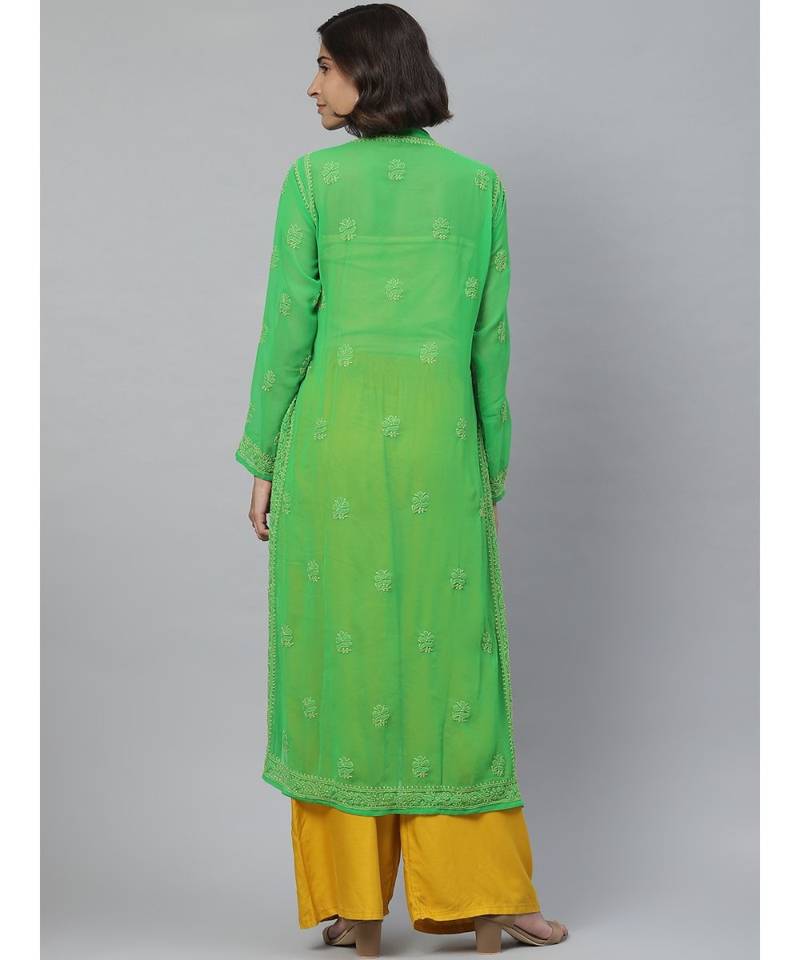 Ada Hand Embroidered Green Georgette Lucknowi Chikankari Kurti