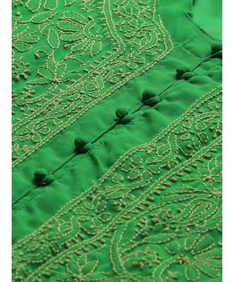 Ada Hand Embroidered Green Georgette Lucknowi Chikankari Kurti 5