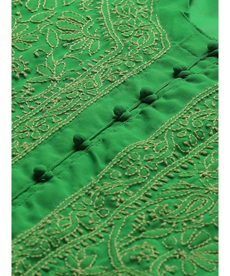 Ada Hand Embroidered Green Georgette Lucknowi Chikankari Kurti