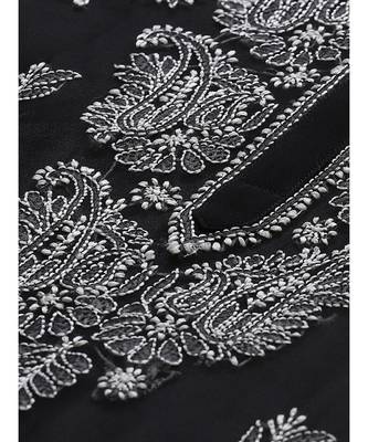 Ada Hand Embroidered Black Georgette Lucknowi Chikan Women Kurta With Slip - A411129 4