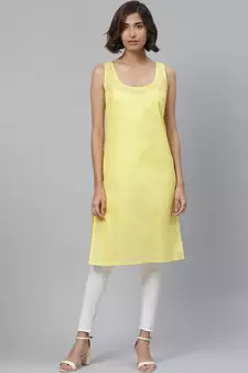 Hand Embroidered Yellow Georgette Lucknowi Chikan Women Kurta With Slip