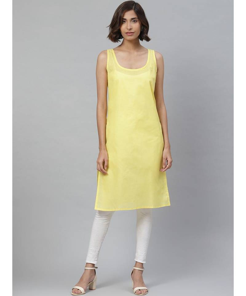 Hand Embroidered Yellow Georgette Lucknowi Chikan Women Kurta With Slip