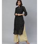 Ada Hand Embroidered Black Kota Lucknowi Chikan Women Kurta-Slip With Muqaish Work - A411126