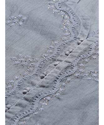 Ada Hand Embroidered Grey Kota Lucknowi Chikan Women Kurta-Slip With Muqaish Work - A411125 4