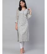 Ada Hand Embroidered Grey Georgette Lucknow Chikankari Women Kurta-Slip With Gota Patti Work - A411115