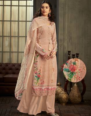 Peach resham embroidery pure viscose salwar 1
